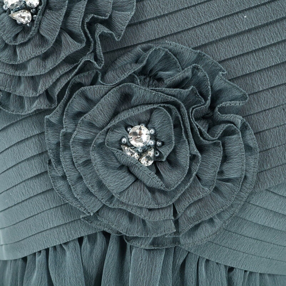 KM Collections Milla Bell Dress Gown Womens 6 Gray Green Chiffon Rhinestones - Picture 4 of 13